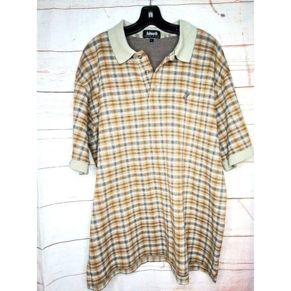 Vintage Ashworth Embroidered Made In The U.S.A Cotton Brown Plaid Polo Shirt - Picture 3 of 11